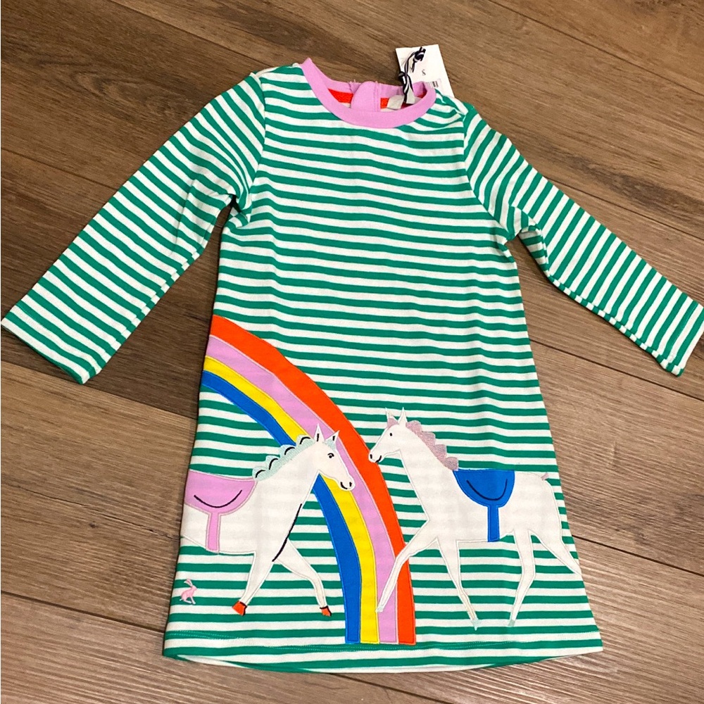 Joules Girls Size 3 Long Sleeve Rainbow Horse Dress - NWT